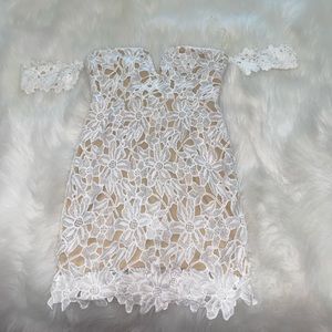 White Superdown off the shoulder lace mini dress